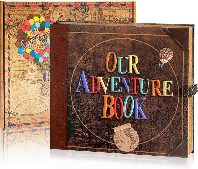 Let the Adventure Begin Adventure Book 148-Page DIY Handmade Scrapbook with Retro-Style Embossed Letter Cover - Perfect Travel Diary & Memory Album for Couples,Inspired by the 'Up' Saga,Ideal for Anniversaries & Weddings - Image 1